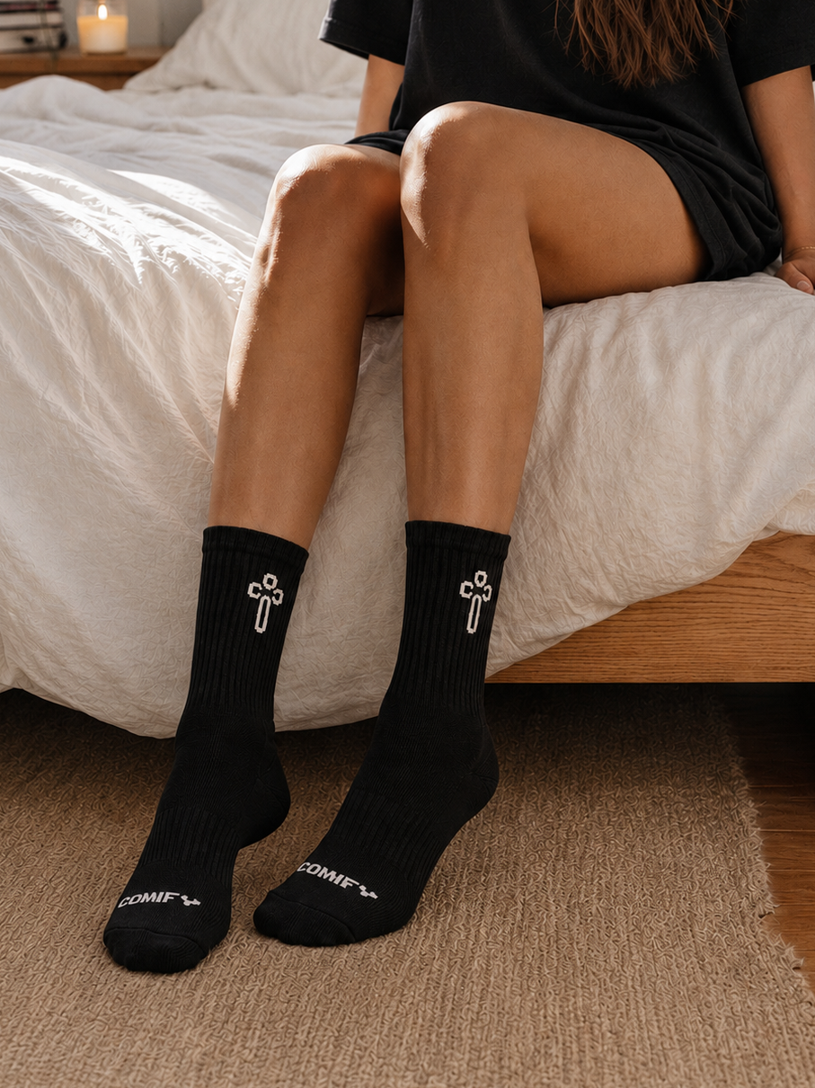 Comfy In Christ Socks — Black Preorder