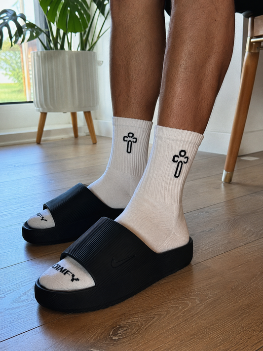 Comfy In Christ Socks — White Preorder